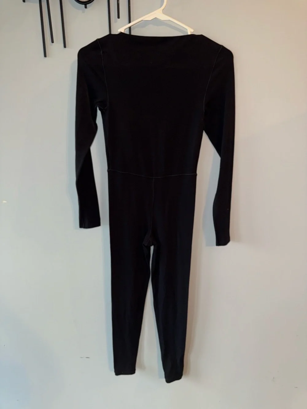 aerie Black Long-Sleeve Square Neck Stretch Jumpsuit